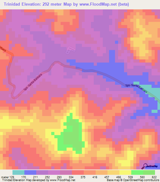 Trinidad,Honduras Elevation Map