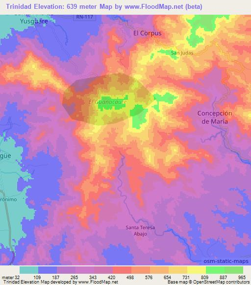 Trinidad,Honduras Elevation Map
