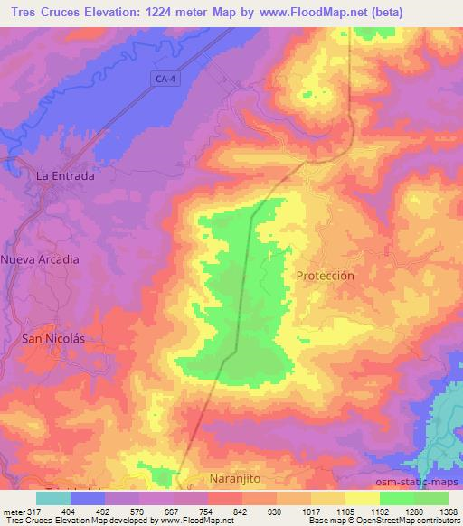 Tres Cruces,Honduras Elevation Map