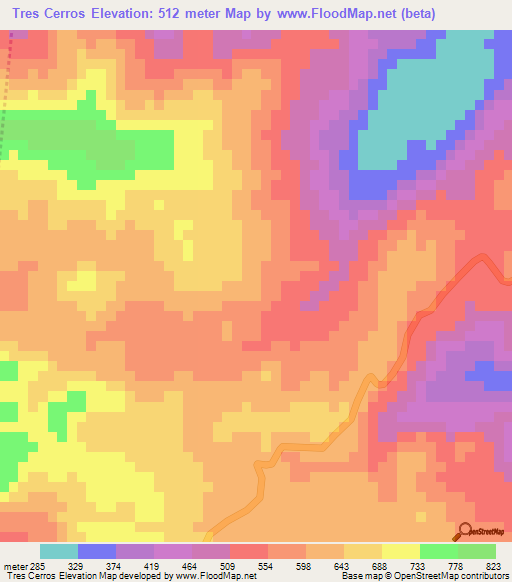 Tres Cerros,Honduras Elevation Map