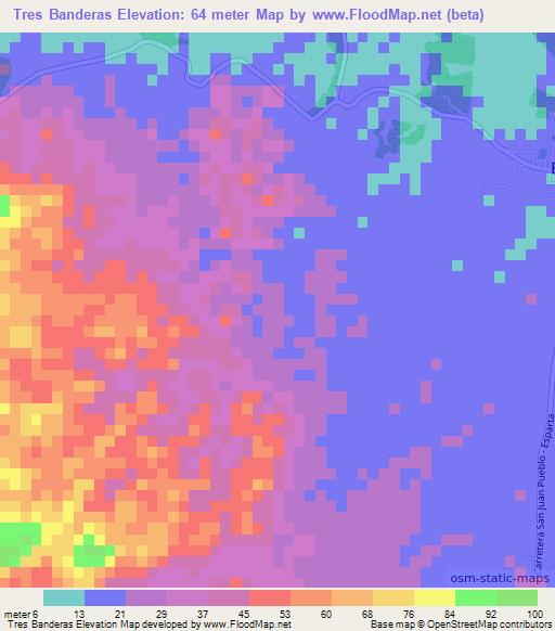 Tres Banderas,Honduras Elevation Map