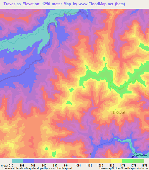 Travesias,Honduras Elevation Map