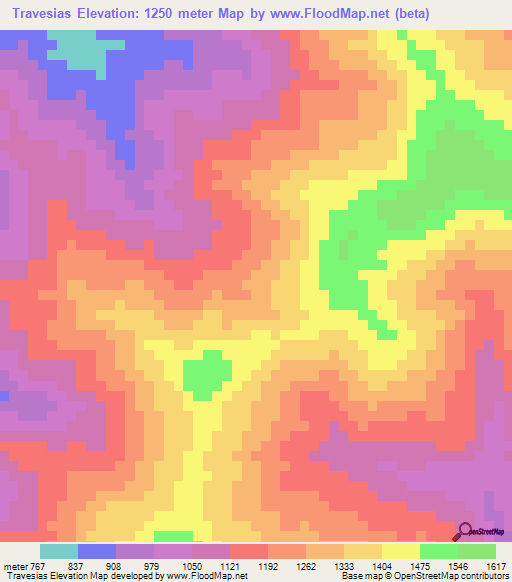 Travesias,Honduras Elevation Map