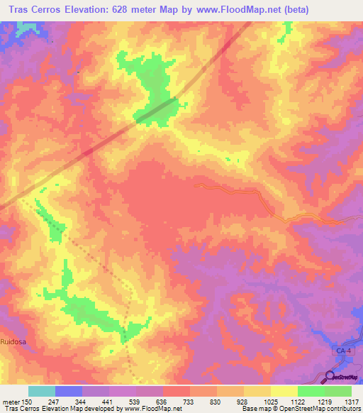 Tras Cerros,Honduras Elevation Map