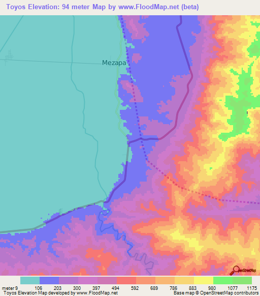 Toyos,Honduras Elevation Map