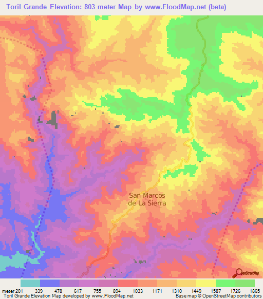Toril Grande,Honduras Elevation Map