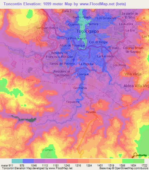 Toncontin,Honduras Elevation Map
