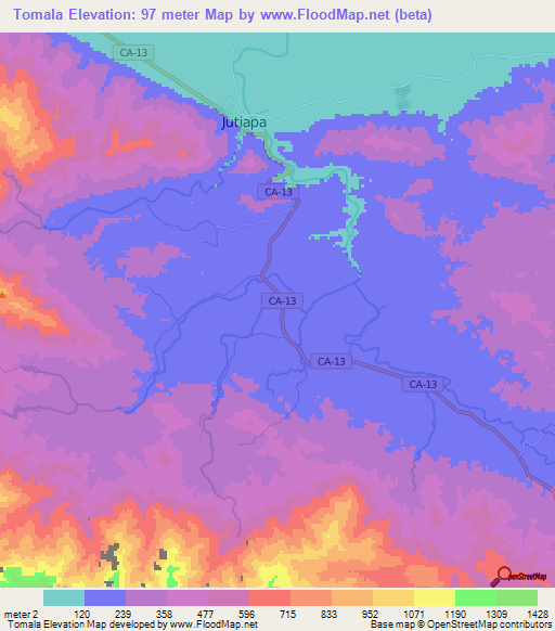 Tomala,Honduras Elevation Map