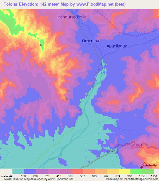 Tololar,Honduras Elevation Map