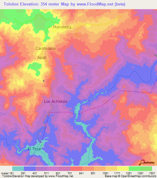Tolobre,Honduras Elevation Map