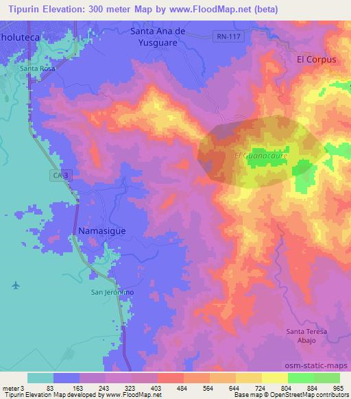 Tipurin,Honduras Elevation Map