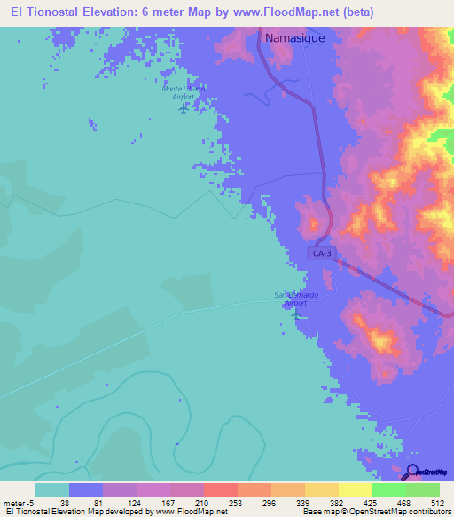 El Tionostal,Honduras Elevation Map