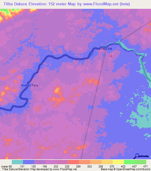 Tilba Dakura,Honduras Elevation Map