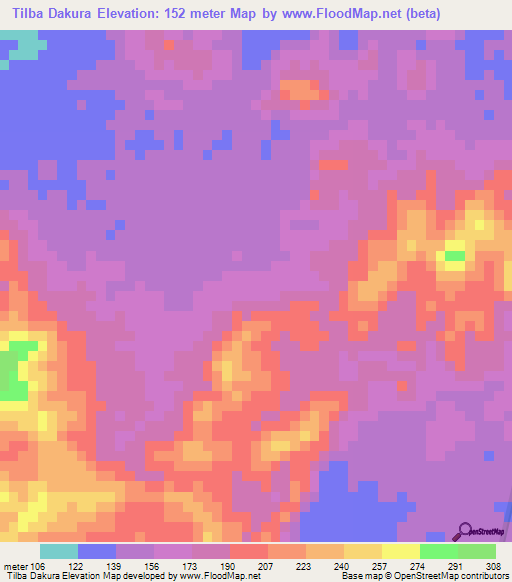 Tilba Dakura,Honduras Elevation Map