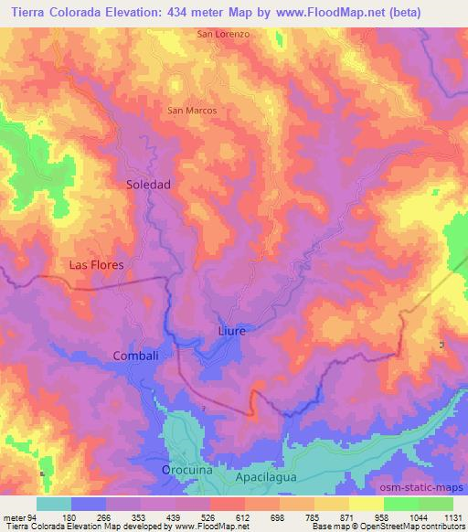 Tierra Colorada,Honduras Elevation Map