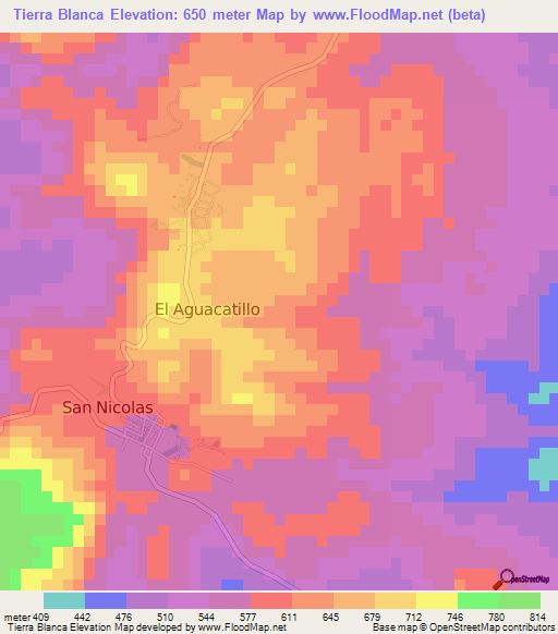 Tierra Blanca,Honduras Elevation Map