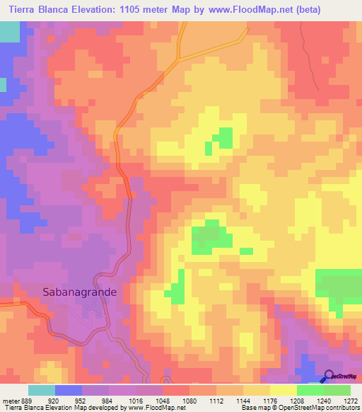 Tierra Blanca,Honduras Elevation Map