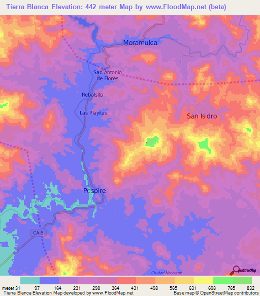 Tierra Blanca,Honduras Elevation Map