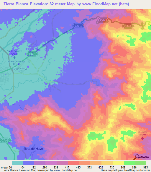 Tierra Blanca,Honduras Elevation Map