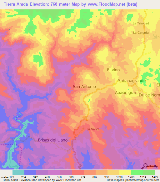 Tierra Arada,Honduras Elevation Map