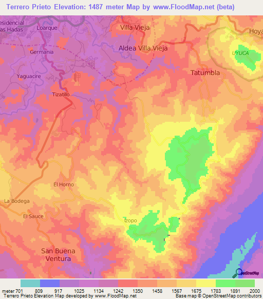 Terrero Prieto,Honduras Elevation Map