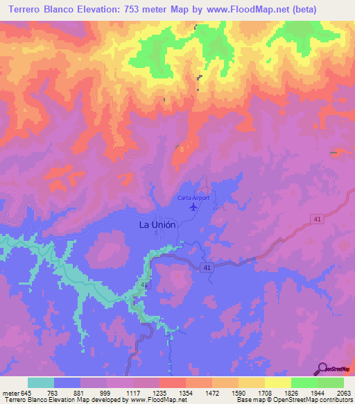 Terrero Blanco,Honduras Elevation Map
