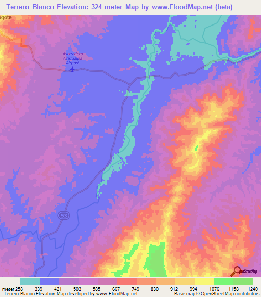 Terrero Blanco,Honduras Elevation Map