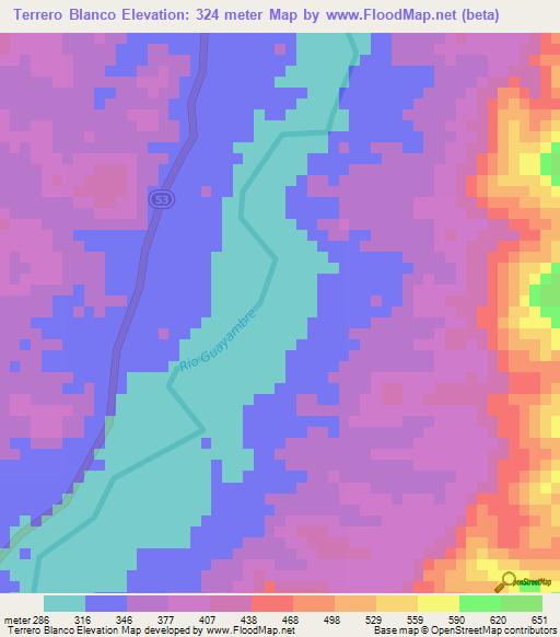 Terrero Blanco,Honduras Elevation Map