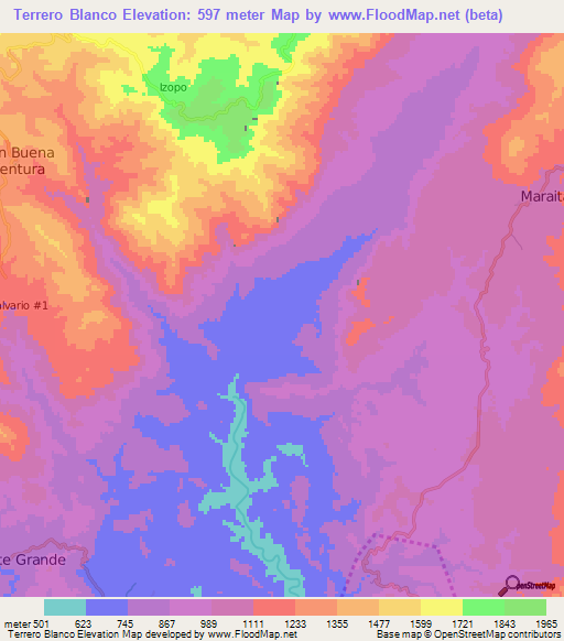 Terrero Blanco,Honduras Elevation Map