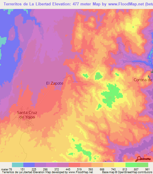 Terreritos de La Libertad,Honduras Elevation Map