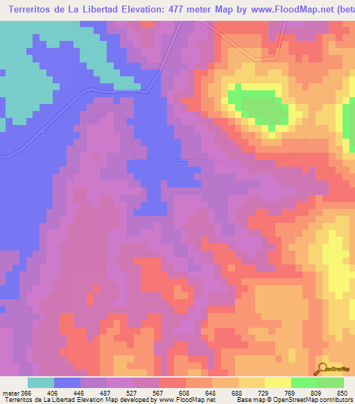 Terreritos de La Libertad,Honduras Elevation Map