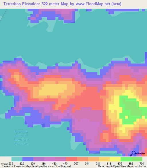 Terreritos,Honduras Elevation Map
