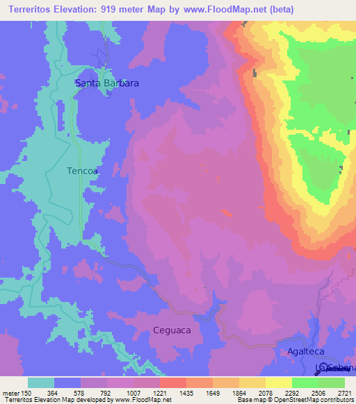 Terreritos,Honduras Elevation Map