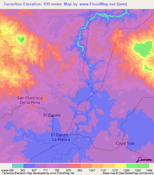 Terreritos,Honduras Elevation Map