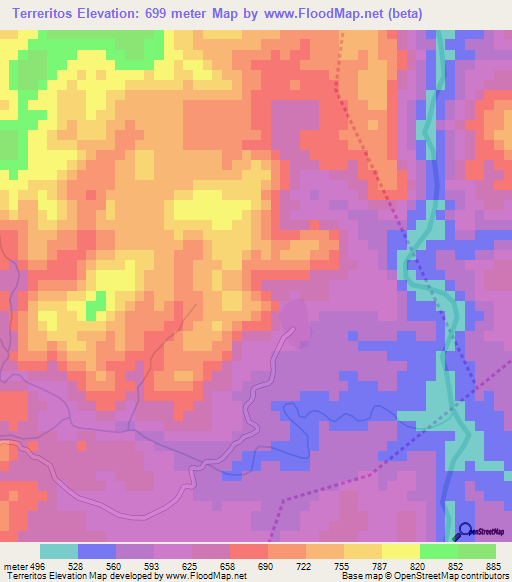 Terreritos,Honduras Elevation Map