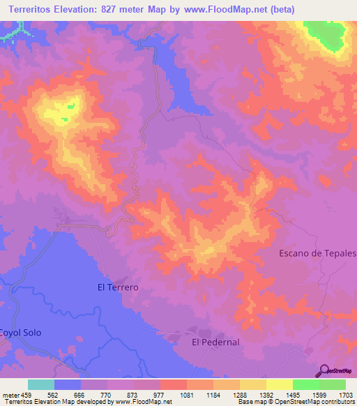 Terreritos,Honduras Elevation Map