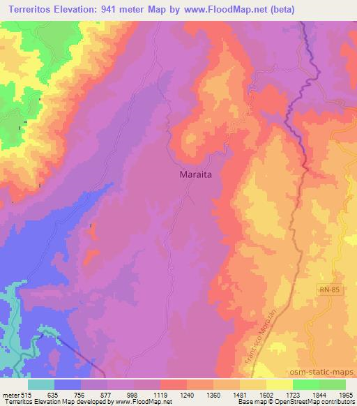 Terreritos,Honduras Elevation Map