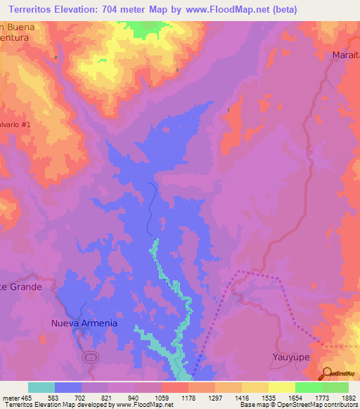 Terreritos,Honduras Elevation Map