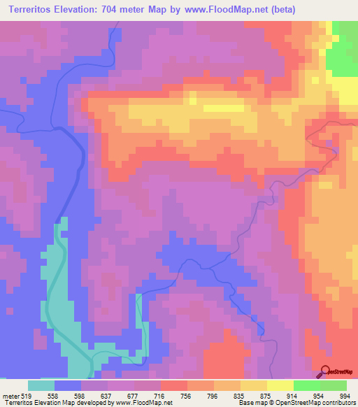 Terreritos,Honduras Elevation Map