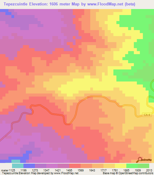 Tepezcuintle,Honduras Elevation Map