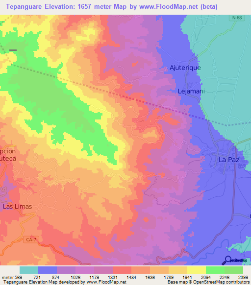 Tepanguare,Honduras Elevation Map