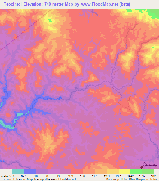 Teocintol,Honduras Elevation Map