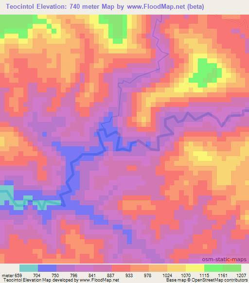 Teocintol,Honduras Elevation Map