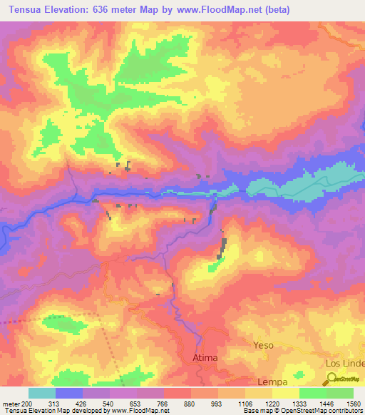 Tensua,Honduras Elevation Map