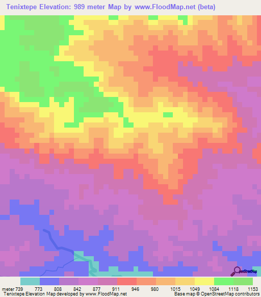 Tenixtepe,Honduras Elevation Map