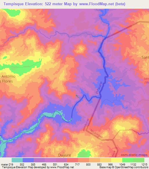Tempisque,Honduras Elevation Map