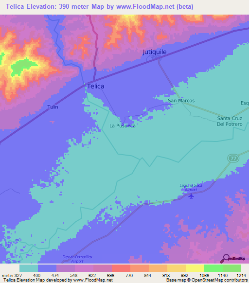 Telica,Honduras Elevation Map