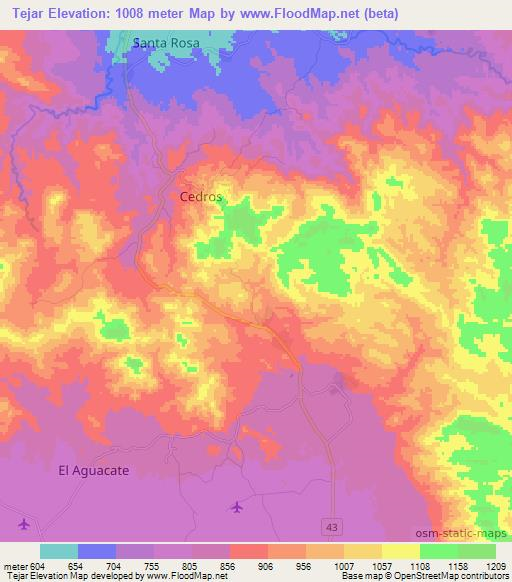 Tejar,Honduras Elevation Map