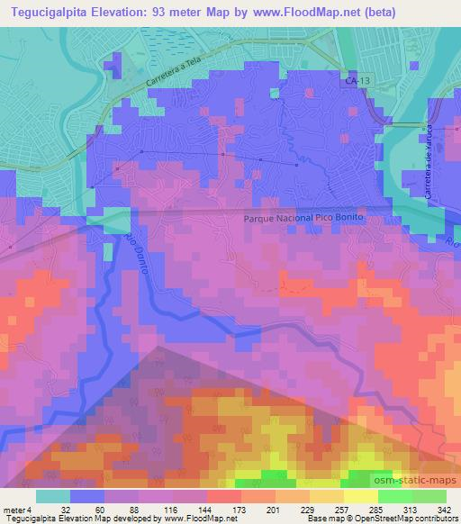 Tegucigalpita,Honduras Elevation Map