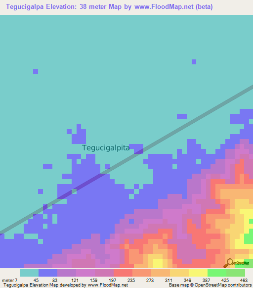 Tegucigalpa,Honduras Elevation Map